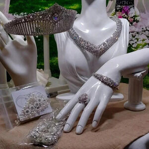 7pc. One-Of-a-kind Unique Bridal Tiara & Necklace Set & More For Weddings
